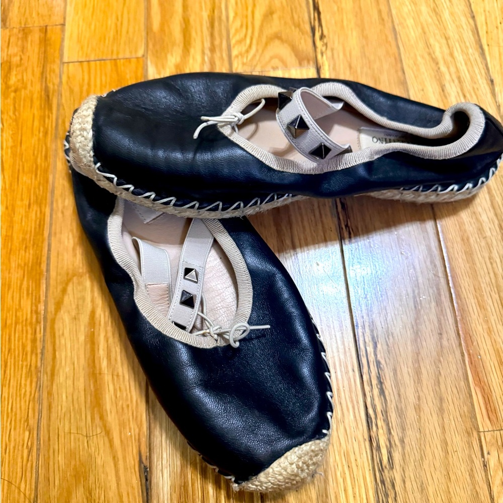 Valentino Black Rockstud Ballerina Flats Size: 35
